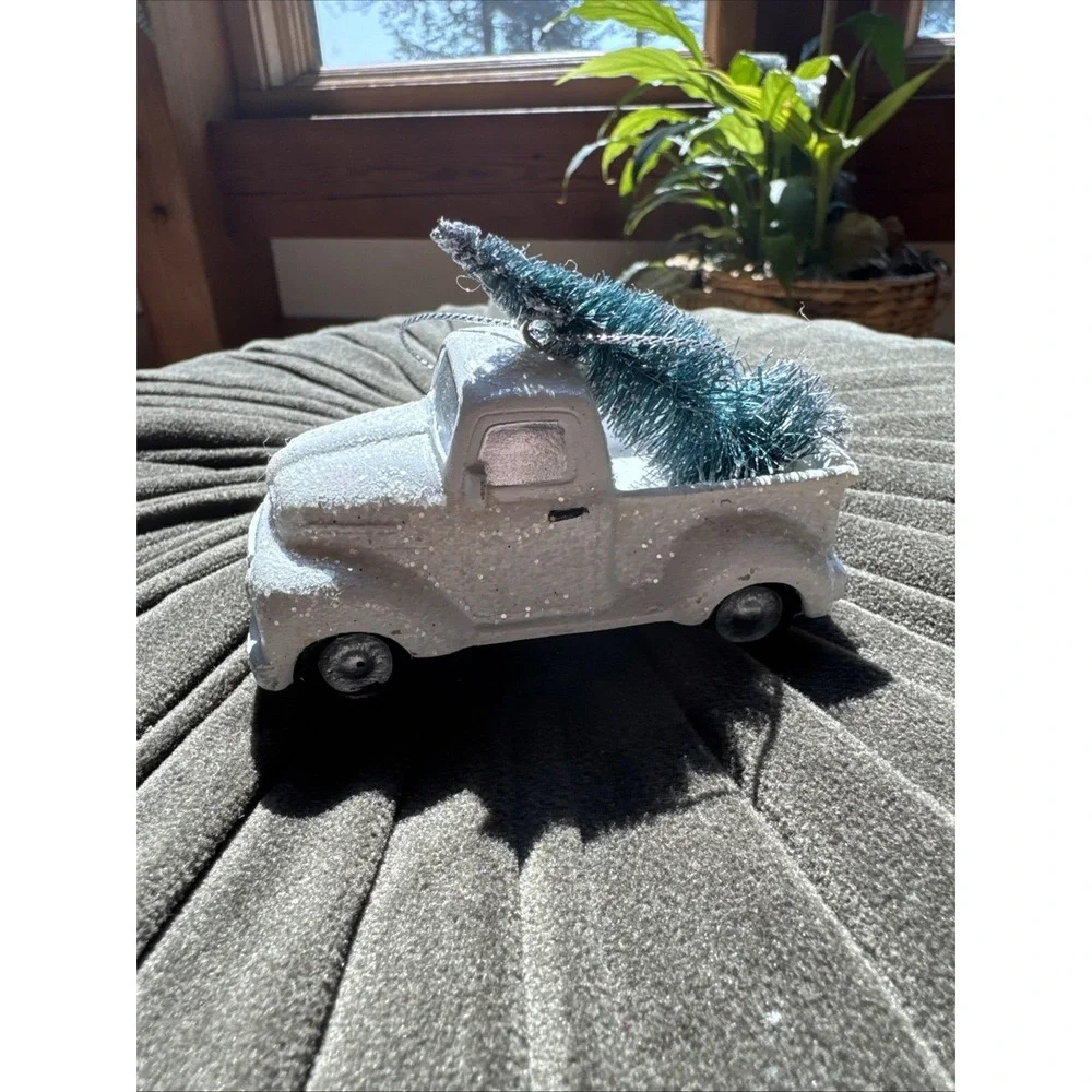 Adorable White Sparkle Chevy Truck Decoration w/retro Country Throwback